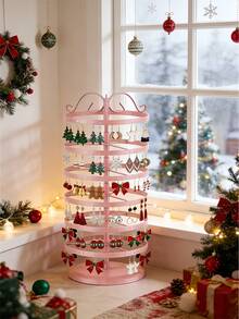 360° Rotating Jewelry Display Stand, Metal Rotating Earring Organizer Adjustable Display Tree, Large Rotating Carousel Stand, Women Jewelry Storage And Display, Suitable For Stud And Hoop Earrings, Vertical Metal Tower Rotating Display Rack, Valentine's Day Home Decor, Galentines Bathroom Decor - Multicolor - View 10