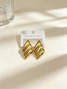 Stainless Steel Gold-Plated Ear Studs, Concave-Convex Texture, Low Allergenic, Nickel-Free, Heart-Shaped Ear Studs, Thick Gold Lady's Ear Studs, Fashionable Declaration Geometric Texture Lightweight Anti-Allergy Ear Studs, Retro Jewelry Dance Party Gifts, Lady's Ear Studs, Fashionable Heavy And Unique Pendant Ear Studs, Lady's Gold Earring Set, Exquisite Gold-Plated Pendant Ear Studs, Anti-Allergy Ear Studs, Fashionable Jewelry, Lady's Gifts - Multicolor - View 1