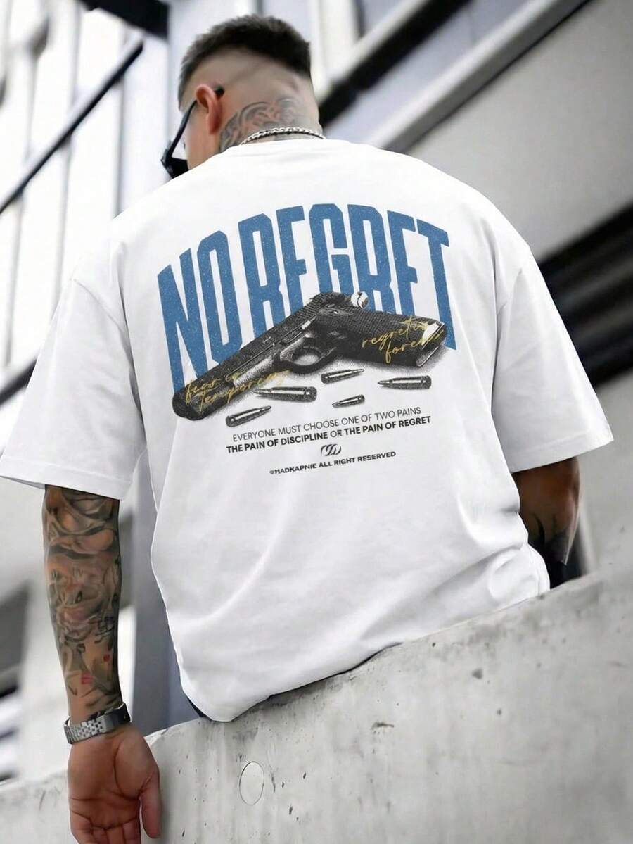 Men's Summer Fashion Minimalist Landscape Graphic Print Crew Neck Short Sleeve T-Shirt | Basic Casual Street Style Tee, Boyfriend/Husband Gift - White - View 1