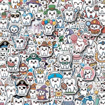 50 piezas Pegatinas de dientes de dibujos animados lindos, adecuadas para portátil, botella de agua, guitarra, bicicleta, motocicleta, parachoques, equipaje, monopatín, graffiti, pegatinas adorables, mejor regalo para adolescentes y adultos jóvenes, suministros de scrapbooking