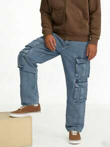 Open Phase Quần cargo nam nhiều túi, quần jeans ống đứng màu xanh dương với thiết kế tiện dụng, quần rộng rãi thoải mái dành cho hoạt động ngoài trời. - Màu xanh lam - Xem 6