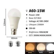 Bombilla LED inteligente con atenuación de memoria de 3 cintas 3000K/4000K/6000K AC110V 220V E27 B22 8W-24W alta eficiencia luminosa 100LM/sin parpadeo PX5H - A80 24W - Ver 12