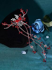 1 pieza Peineta de novia de cristal de lujo, tocado de dama de honor para boda, fiesta, baile de graduación - Rojo - Ver 9