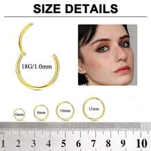 8PCS Nose Rings 18G For Women - 316L Surgical Steel Hoop Hinged Clicker Conch Septum Tragus Cartilage Earring Lip Rings Nose Piercing Jewelry 6mm-12mm - Multicolor - View 4