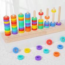 70 piezas Juego de Anillos de Madera Arcoíris, Juego de Apilamiento, Clasificación y Combinación de Colores, Juguete Educativo Montessori, Juguete Cognitivo para Bebés y Niños Pequeños, Desarrolla la Coordinación Mano-Ojo y el Reconocimiento de Colores, Adecuado para Múltiples Jugadores, Interacción Padres-Hijos, Regalo de Cumpleaños, Útiles Escolares - Multicolor - Ver 6