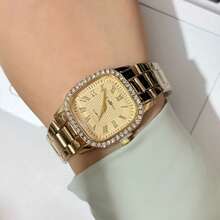 Elegant And Exquisite Women's Square Quartz Watch With Diamond. - 金色 - 查看 3