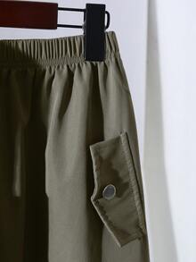 Tween GirlsCasual Streetwear Sleeveless Hooded Crop Top And High Waist Skirt Set - Army Green - View 3