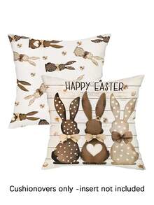 2pcs Easter Style Pillow Covers, Bunny & Easter Egg Print Pattern, 100% Hypoallergenic Polyester Cushion Cases, Soft Material, Invisible Zipper Closure, Machine Washable, Home Decorative Throw Pillow Covers For Sofa, Living Room, Bedroom, No Pillow Insert - Multicolor - View 2