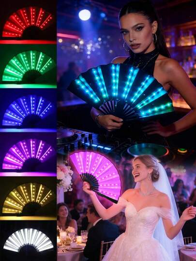 LED Foldable Fan, Luminous Carnival Party Fan, LED Hand Fan, Stage Performance Glowing Fan, Birthday Party Gift, Wedding Home Decor, Nightclub Fluorescent Prop, Party Stage Performance Dance Prop, Halloween Christmas Gift (Batteries Not Included)
