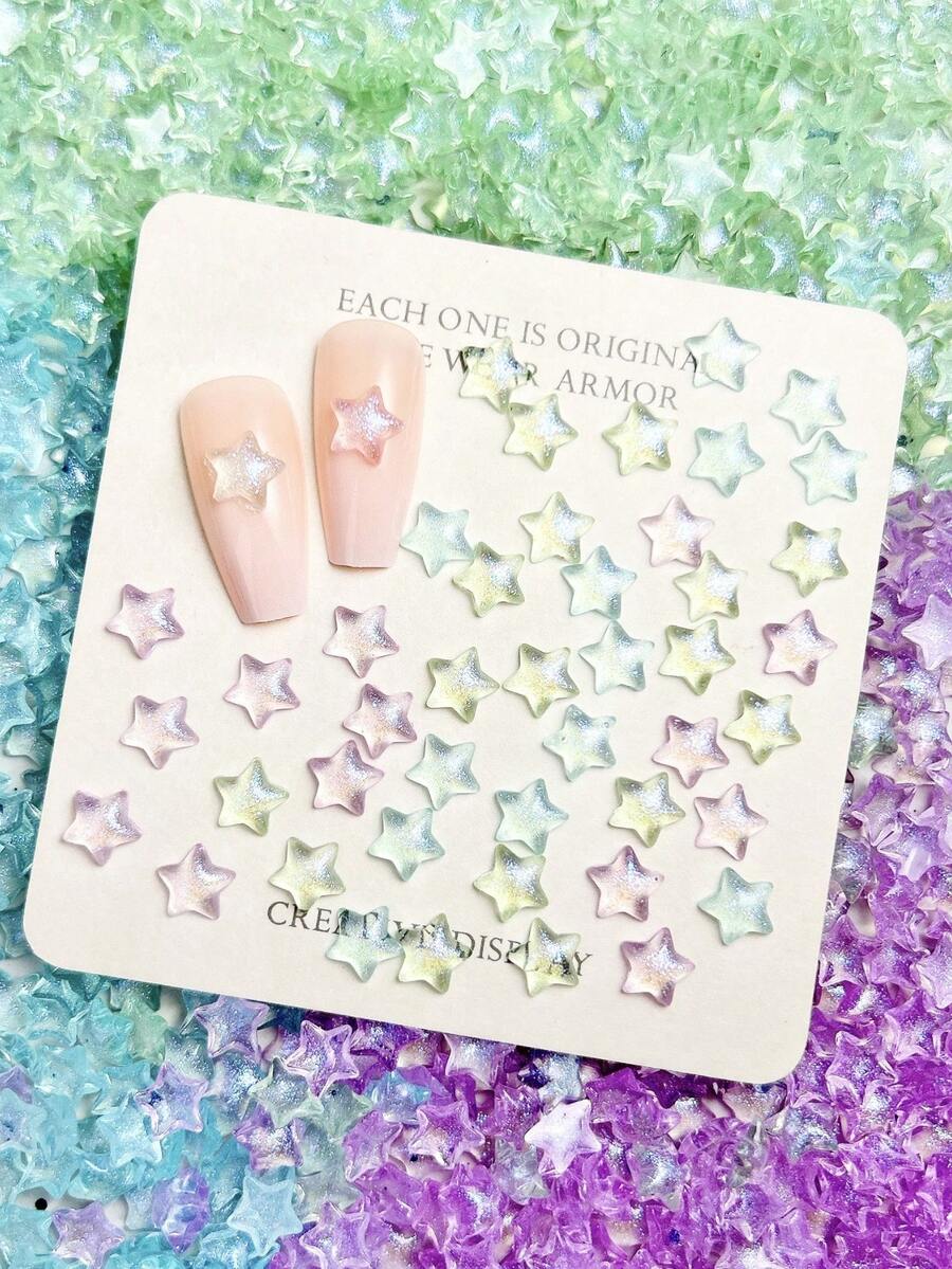 50Pcs Random Mixed ABS Cartoon Stars Nail Charms Translucent Stars Cute Nail Art Accessories DIY - Multicolor - View 1