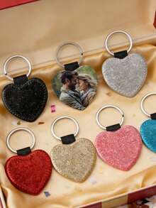 1PC Customized Heat Transfer Keychain, Personalized Photo Keychain, PU Leather Glitter Creative Keychain, Customized 2D Flat Hanging Decoration, Backpack Pendant Decoration, Customized Pet Memorial Gift, Surprise Gift, Beautiful Accessory, Romantic Gift, Customized Text, Boyfriend/Girlfriend Gift, Parents/Mother Gift, Couples/Couple/Best Friend Gift, Holiday Gift Partner - Multicolor - View 4