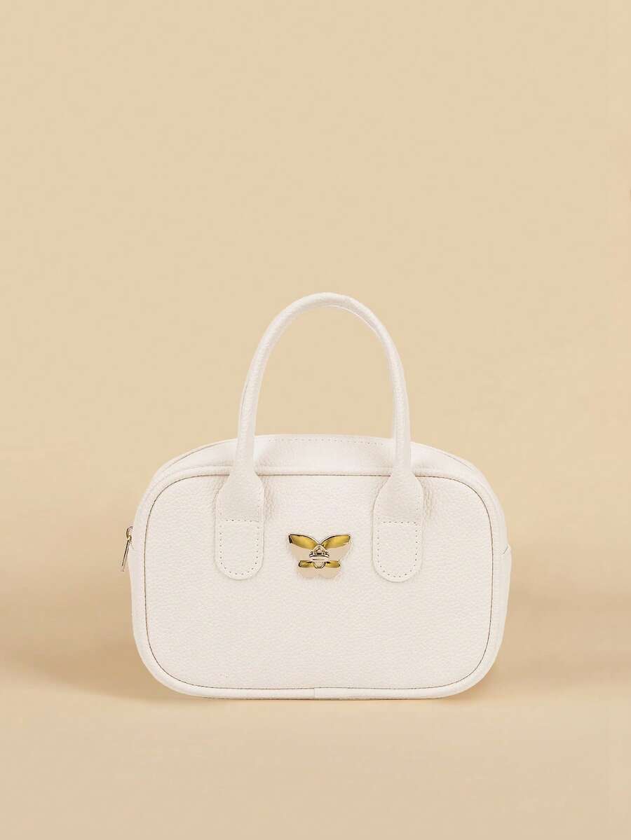 1个温柔少女蝴蝶手提包，新款时尚小方包，简约托特包 - 白色 - 查看 1
