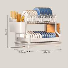 Rust-Proof 2 Tier Dish Drainer (Black) - Premium Stainless Steel Kitchen Drying Rack With Cutlery Holder And Removable Water Tray - Black - View 4