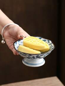 1pc/2pcs Underglaze Hand-Painted Ceramic Bowl, High Foot Tea Snack Plate, Cake Nut Plate, Fruit & Appetizer Dish - Multicolor - View 7