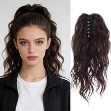Clip-In Wavy Waterfall Ponytail Synthetic Hair Extensions, Fashionable Curly Wig - Dark Brown - View 8