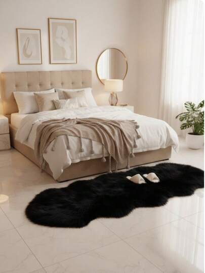 1pc Solid Color Faux Wool Carpet, Soft, Fluffy, Skin-Friendly, Easy To Clean, Indoor Doormat, Living Room Carpet, Bedroom Carpet, Bathroom Mat, Washable Carpet, Home Decor, Floor Decoration, Floor Protection