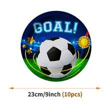一套足球进球庆祝主题一次性餐盘、餐巾纸、杯子，可供10位客人使用，适用于生日、婚礼、派对、家庭野餐等场合。 - 彩色 - 查看 8