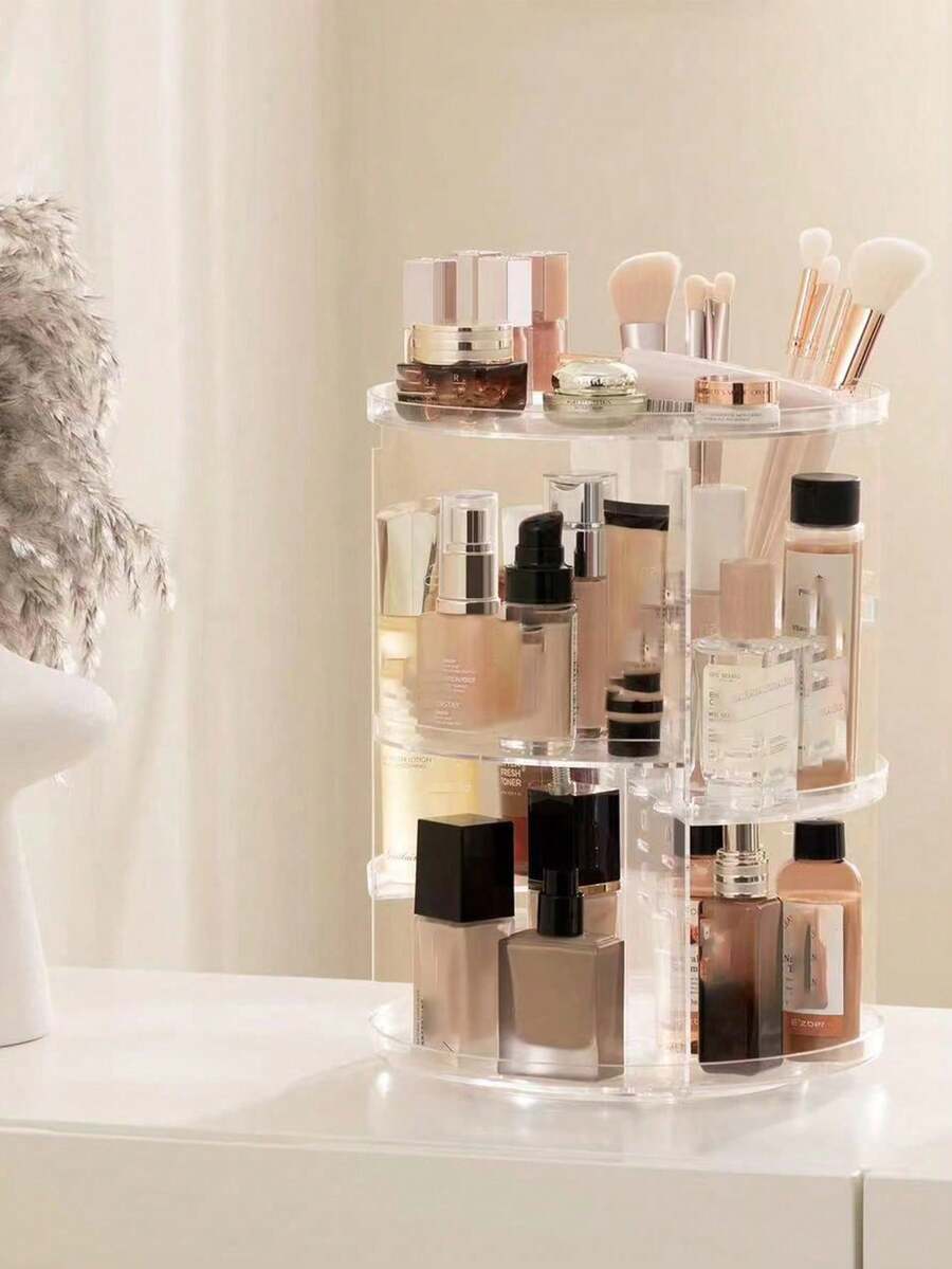 1个360°旋转化妆刷架及化妆品收纳架，桌面梳妆台储物架 - 彩色 - 查看 1