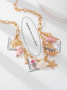 1pc Handmade Summer Beach Sea Elements Coral Starfish Shell Charm Necklace, Women Beachy Style Funky Necklaces Jewelry, Vacation Accessories (Slight Variations In Color And Shape) - Bohemian Fish Necklace - View 3