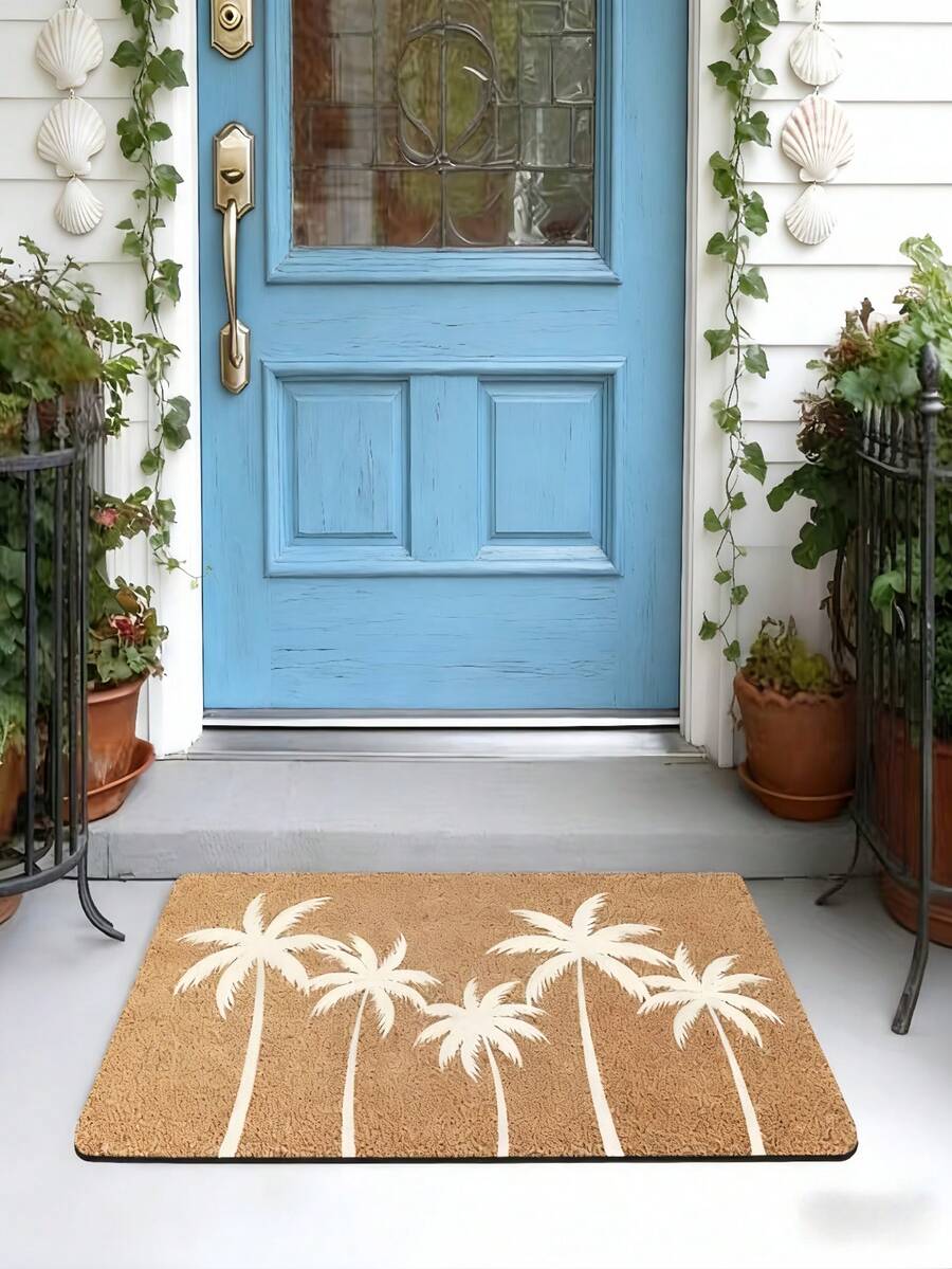1 pieza Felpudo rectangular cómodo de palma, Felpudo de bienvenida para interiores/exteriores, Alfombra de entrada antideslizante, Adecuado para sala de estar, dormitorio y decoración del hogar, Lavable a máquina - A - Ver 1