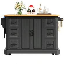 Mobile Kitchen Island, Kitchen Unit, Kitchen Cart With 2 Doors And 6 Drawers, On Casters, (120 X 45 (75) X 91 Cm), White/Black - Black - View 8