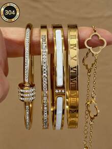 Znice 2026 新款时尚女士优雅手链及手镯套装,镶满钻石,三排闪亮数字设计,采用 304 不锈钢材质,防水、防褪色、低致敏性、防刮擦,适合日常佩戴、派对、生日、情人节、周年纪念日、母亲节、毕业礼物等场合。 - 金色 - 查看 10