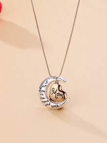 1件女士锌合金刻字“妈妈”项链，爱到月亮再回来，表达母爱，适合日常佩戴 - 彩色 - 查看 1