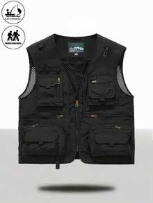 Men's Lightweight Fishing Vest, Casual Fashionable Mesh Multi-Pocket Utility Vest For Summer - Black - View 2