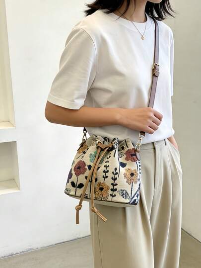 1pc Multi-Color Canvas Shoulder Bag, Handbag, Bucket Bag For Women, Upgraded Thick Canvas Tote Bag, Casual Commuter Shoulder Crossbody Bag, Fashionable & Minimalist, Large Capacity To Fit Daily Essentials, Versatile For Various Occasions