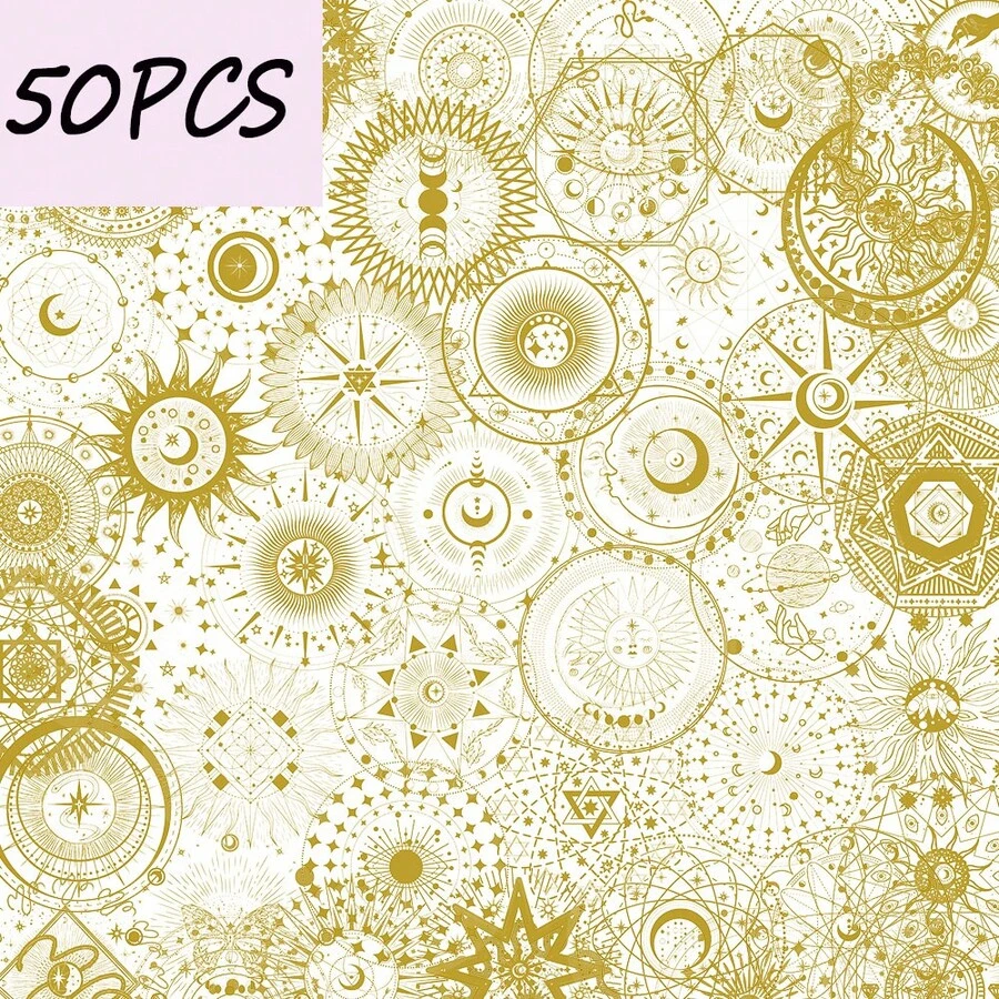 SCXXBSW 50 Stücke Heißpräge-Zauber Mond&Sonne Serie PVC Aufkleber, dekorative Aufkleber geeignet für Handy, Gitarren, Helme, Skateboards - Verschiedenfarbig - Übersicht 1
