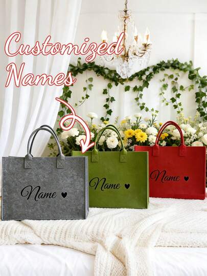 1 Custom Personalized Felt Tote Bag With Heat Transfer Printing, Women's Tote Bag, Practical Commuting Bag For Work, Ideal Shopping Bag, Stylish Travel Bag, Lightweight And Chic Beach Tote | Suitable For Gifting On Birthdays, Holidays, Weddings,Bride To Be Gift, Bridesmaid Gift, Bachelorette Party
