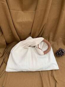 French Retro Canvas Bag, Japanese Minimalist Canvas Bag, Pleated Tote Bag, Large Capacity Student Shoulder Bag, Versatile Handbag - Beige - View 6