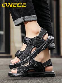 1 Pair Men's Beach Sandals, Non-Slip Wear-Resistant, Fashionable Summer Outdoor Casual Driving Sandals - Grey - View 9