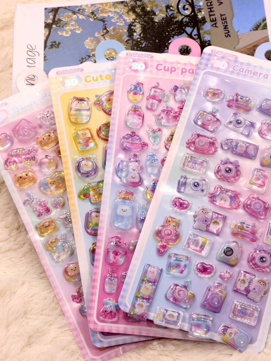 可爱动物纹贴纸，自粘卡通动物纹贴纸，适用于剪贴簿和文具装饰。非常适合礼品购买者、手工爱好者、文具装饰、学习用品、工艺贴纸、日记装饰、DIY手机壳装饰，以及作为可爱有趣的装饰贴纸，贴在水瓶、玩具、冰箱、智能手机等物品上。 - 彩色 - 查看 1