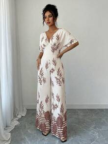 Women's Printed Bandeau Jumpsuit With Cinched Waist And Wide Leg, Elegant For Vacation, Daily Commute - Multicolor - View 4