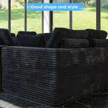 135.5-Inch Modular U-Shaped Sectional Sofa, 6-Seater Chaise Lounge With Reversible Design, Striped Corduroy Fabric – Living Room Or Bedroom Couch, Freely Configurable Layout. - 黑色 - 查看 9