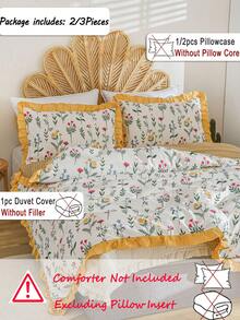 2pcs/3pcsFloral Prints Bedding Set - 1Comforter Cover & 1/2 Pillowcases, Soft Polyester, Breathable & Machine Washable Cottagecore Ruffle Decor, Farmhouse Style ,Bedroom Accessories - Multicolor - View 2