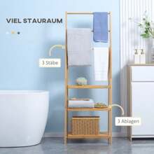 Folding Towel Rack In Natural Bamboo, 53 X 30.5 X 152 Cm, With 3 Bars And 3 Shelves. Space-Saving. Dimensions: 53 X 30.5 X 152 Cm. - Ginger - View 4