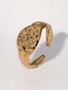 1pc Fashionable Creative Unique High-End Plated Stainless Steel Hammered Geometric Open Ring, Suitable For Women's Daily, Party, And Date Wear - Multicolor - View 2