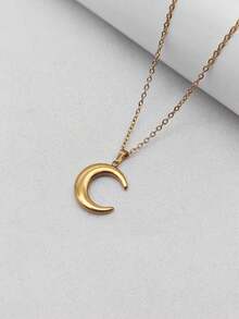 1pc Fashionable Minimalist Necklace For Women, Elegant Moon Pendant Clavicle Chain, Versatile & High-End - Yellow Gold - View 2