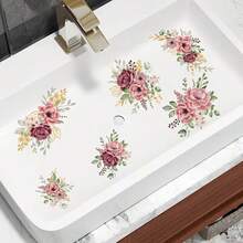 12.79*18.62 Inch Pink Rose Floral Pattern Self-Adhesive Bathtub Sticker, Creative Peel And Stick Home Decor Sticker, Suitable For Sink And Bathtub Exterior Decoration, Removable Wall Art, Fashionable Bathroom Accent, Adhesive Design, Essential For DIY Enthusiasts, Ideal For Apartment Renters - Floral Pattern - View 8