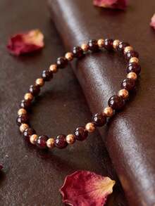 6毫米石榴石铜珠波西米亚风更年期平衡手链，天然宝石首饰，可缓解潮热和更年期症状 - 彩色 - 查看 2