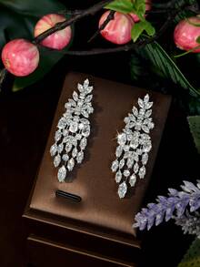 Bộ trang sức đính đá Cubic Zirconia hình thoi và hoa hướng dương, thích hợp cho nữ giới đeo đi dự tiệc. - Bạc - Xem 3