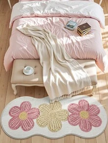 DAJIANG 1 件装花卉羊毛地毯，粉白花朵图案，适用于浴室、厨房、户外、室内、走廊、卧室、客厅，可机洗，防滑底背，是卧室冬季装饰、情人节节日装饰、浴室地毯、浴室配件、房间装饰套装、户外地毯垫的理想之选。 - 彩色 - 查看 6