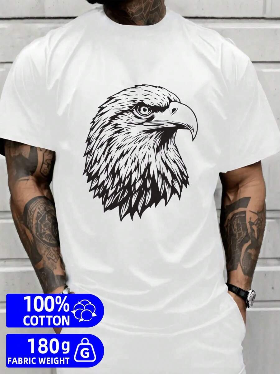 Camiseta Águila | Camiseta Casual 100% Algodón, Peso de la Tela 180G, Perfecta para Ejercicio y Ropa de Fin de Semana, Tela Elástica Cómoda, Cuello Redondo, Corte Regular, Mangas Cortas, Para Todas las Estaciones, Transferencia de Calor Digital por GREENINK - Blanco - Ver 1
