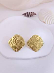 6/4/3/1对不锈钢几何方形条纹耳钉婚礼条纹圆形纽扣耳环简约设计防水防褪色金色椭圆形耳环欧美ins风女士春季首饰 - 彩色 - 查看 13