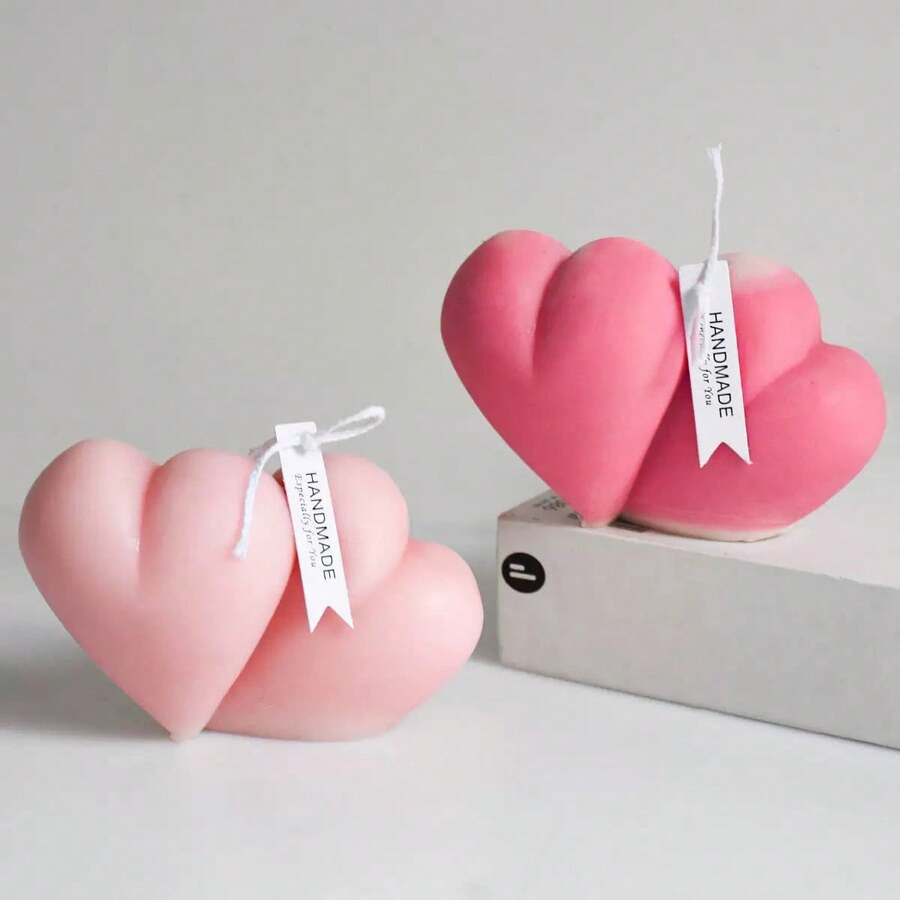 情人节3D双心香薰蜡烛硅胶模具，DIY双心手工皂石膏树脂工艺品模具 - 白色 - 查看 1