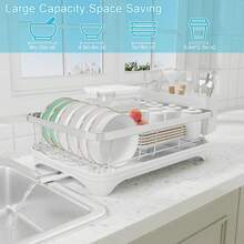 Dish Drying Rack With Drainage Tray, Stainless Steel Kitchen Organizer For Efficient Storage Of Plates, Bowls, Glasses And Utensils Sturdy Dish Racks For Kitchen Counter With Drain Board And Utensil Holders - 白色 - 查看 3
