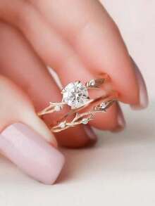 Two Pieces Set Of Approximately 3.3g Pure Silver S925 Ring 2/3CT Round D-Color Moissanite Women's Ring, Sparkling And Can Be Worn Alone Or Stacked. Luxury Quality Women's Ring Comes With A Gift Box - Rose Gold - View 13