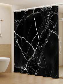 1pc/4pcs Black Marble Texture Pattern Spring Bathroom Set, Bathroom Curtains, Digital Print Polyester Shower Curtain, No Drilling Bathroom Divider Curtain - Multicolor - View 19